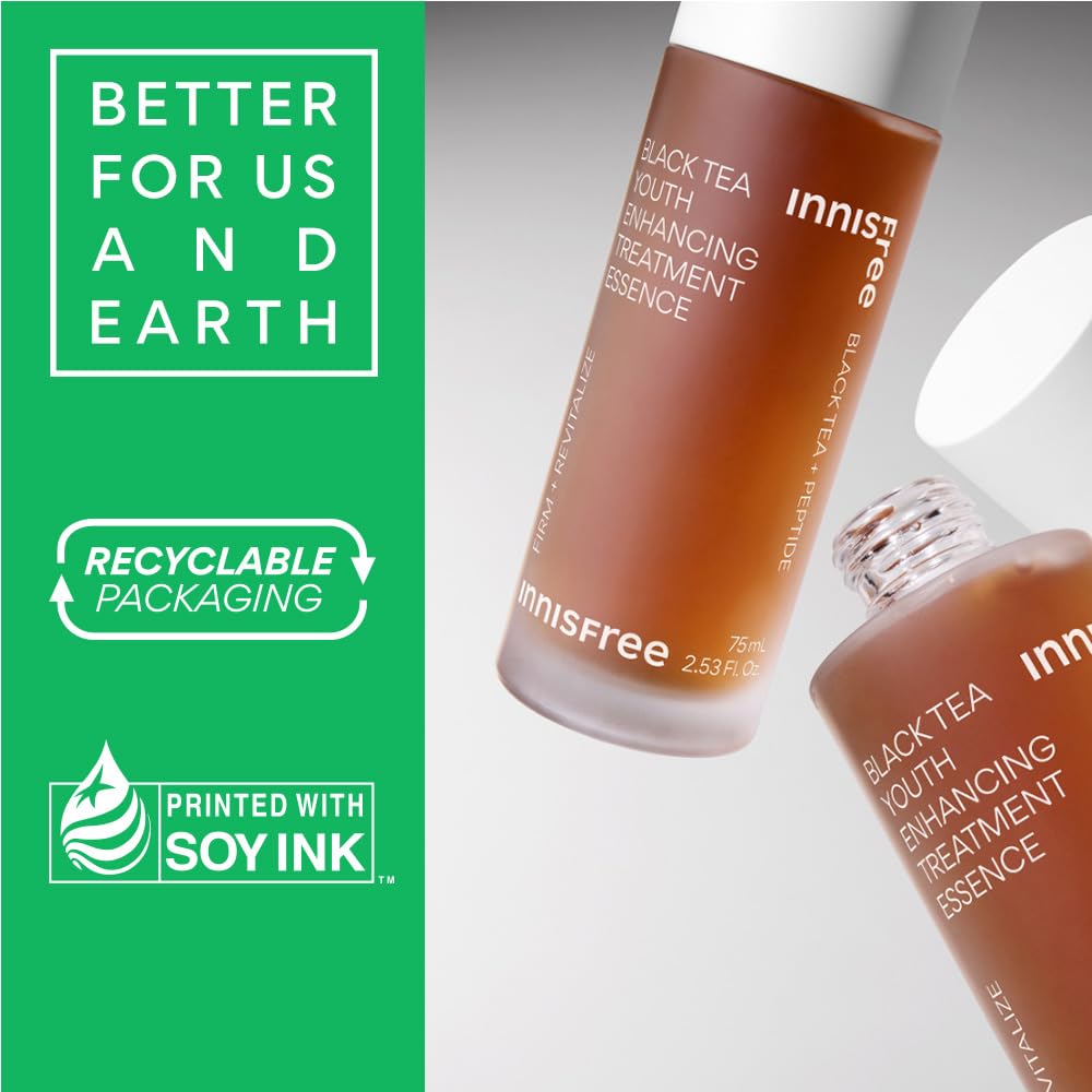 Innisfree Black Tea Treatment Essence - 75ml for Anti-Wrinkle Effect - Evens Out Skin Tone, Korean Skincare
