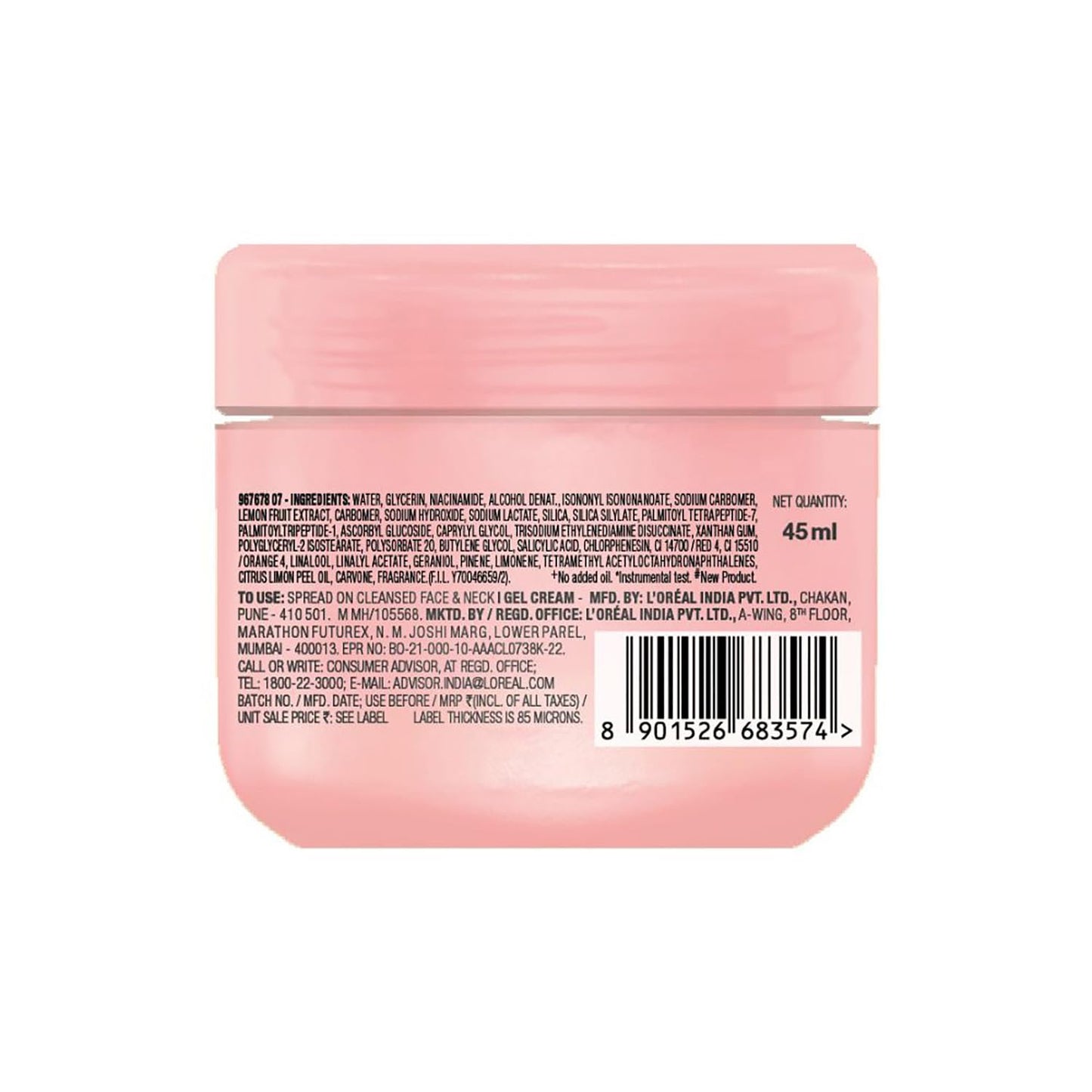 Garnier Fresh & Plump Niacinamide Sorbet Moisturizer Cream, 4.5% Niacinamide + Peptide + BHA + Vitamin C, 9x Lighter Sorbet Cream, For Hydrated and Plump Skin, Suitable for Oily to Normal & Combination Skin, 45g