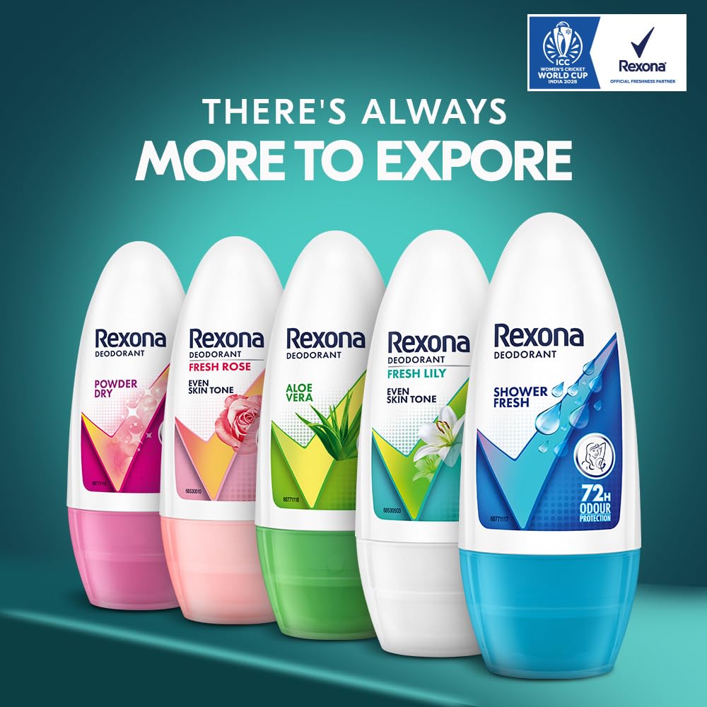 Rexona Fresh Rose Underarm Roll On Deodorant For Women, Antiperspirant With Glycerine, Removes Odour, Keeps Skin Fresh & Clean, Alcohol Free, 50 ml