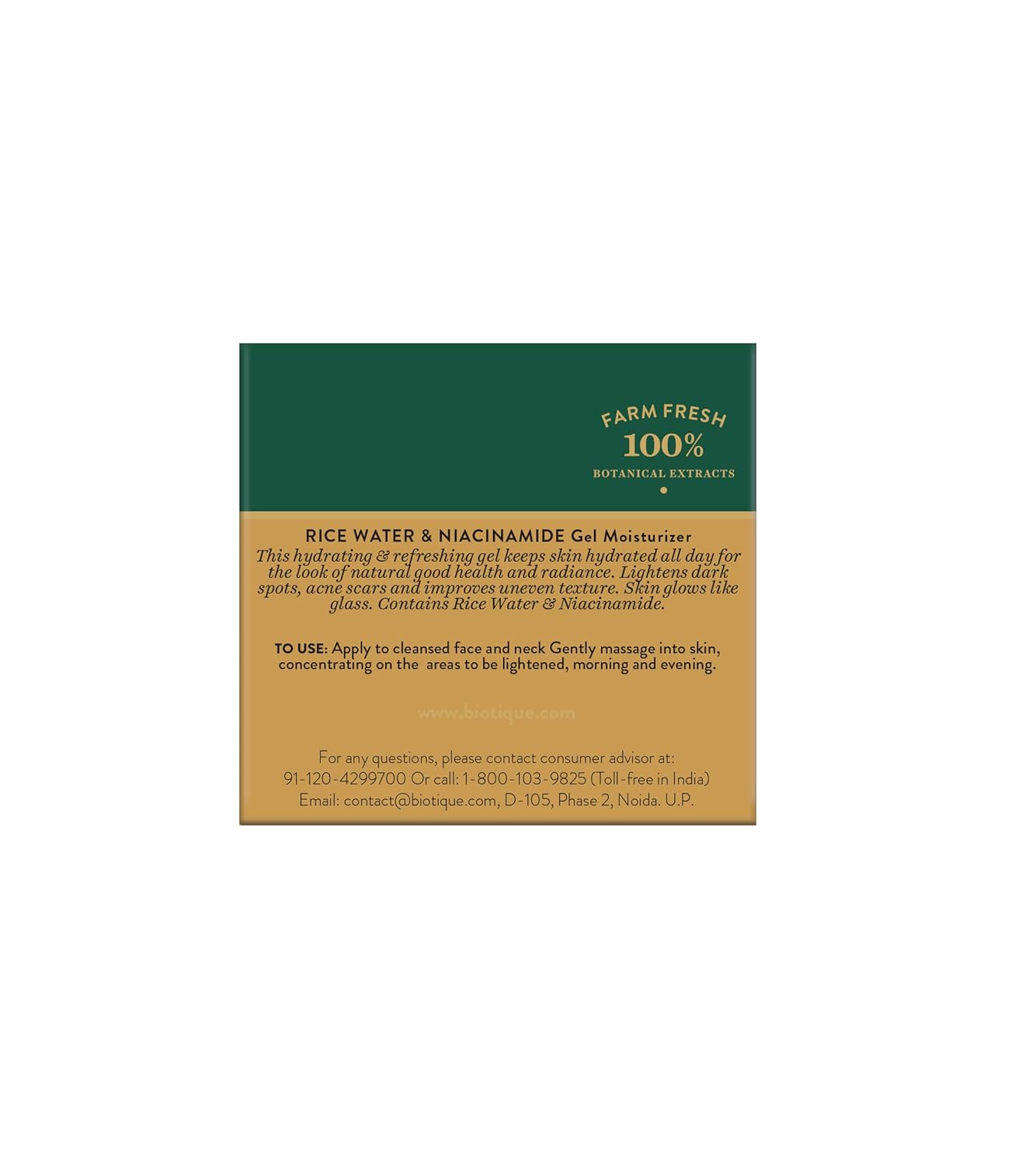 Biotique Rice Water & Niacinamide Gel Moisturizer for All Day Hydration & Natural Glow-Lightens Dark Spots & Acne Scars|For Men & Women - 50ml