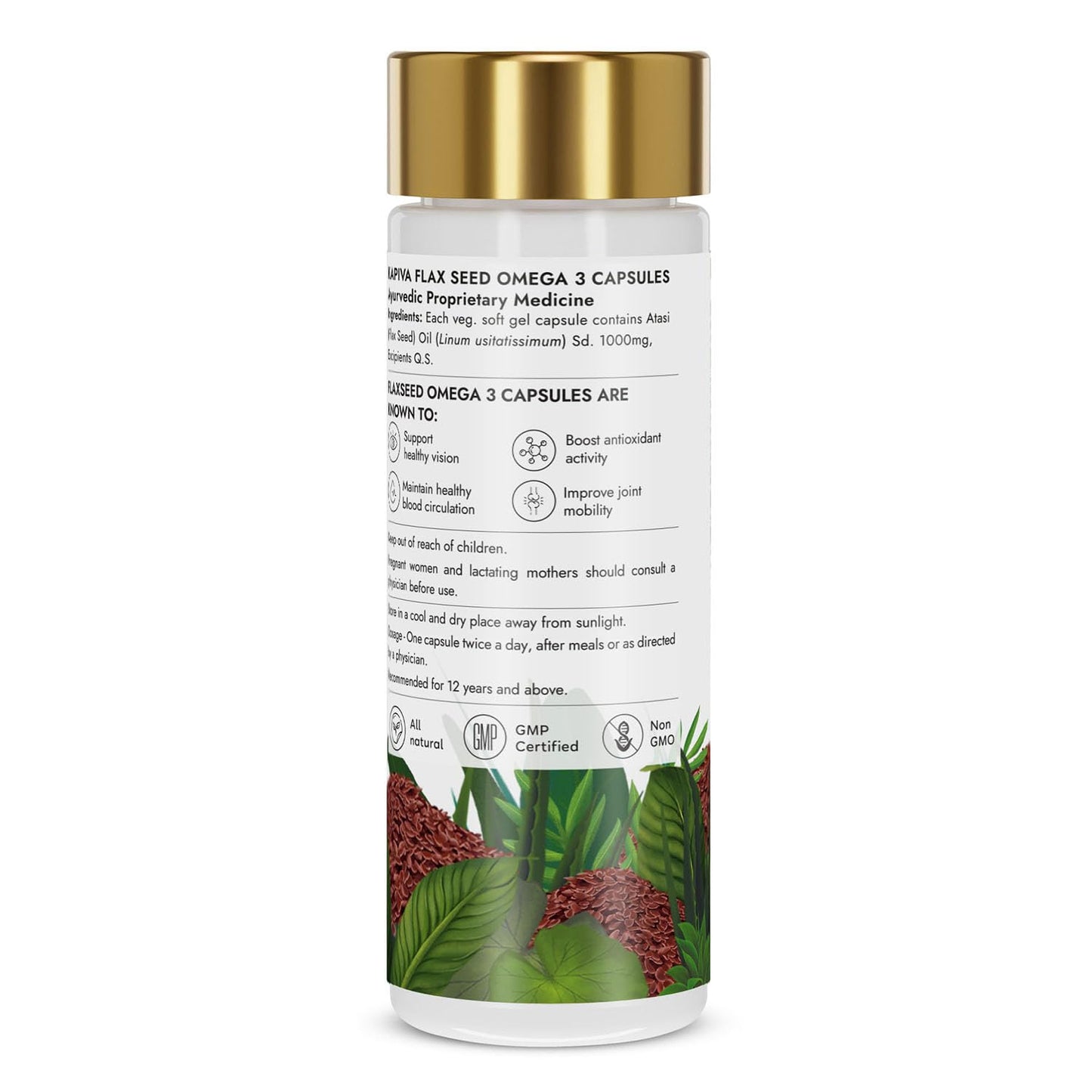Kapiva Flaxseed Omega 3 Capsules (60 Capsule) | Vegetarian Flaxseed Oil Omega | Better Joint & Heart Health