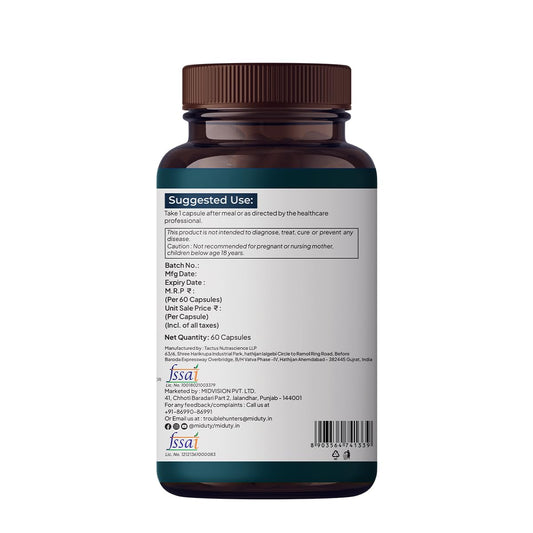 Miduty by Palak Notes Digest Fat Liver Health, Metabolism, Digestion - Fatty Liver Management - Digestive Enzymes - Gut Health Supplements- 60 Capsules