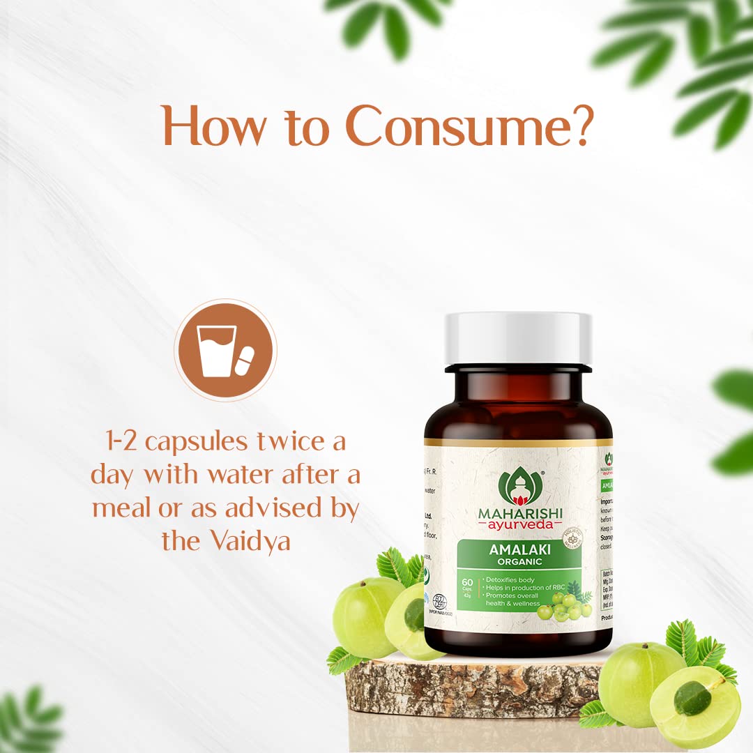 Maharishi Ayurveda Organic Amalaki Capsules 700 MG | Amla Rasayana | Detoxifies Body | Rich In Vitamin C | Boosts Immunity | Improves Digestion (60 Capsules)