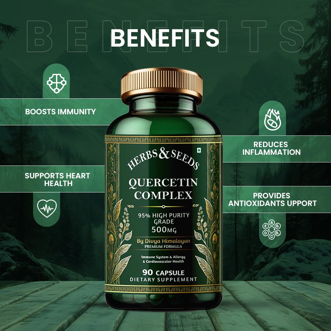 HERBS & SEEDS Quercetin Complex 500mg Supplement – Vegan with Bioflavonoids for Immune, Respiratory & Heart Support – Gluten, Dairy, Soy Free – 60 Capsules