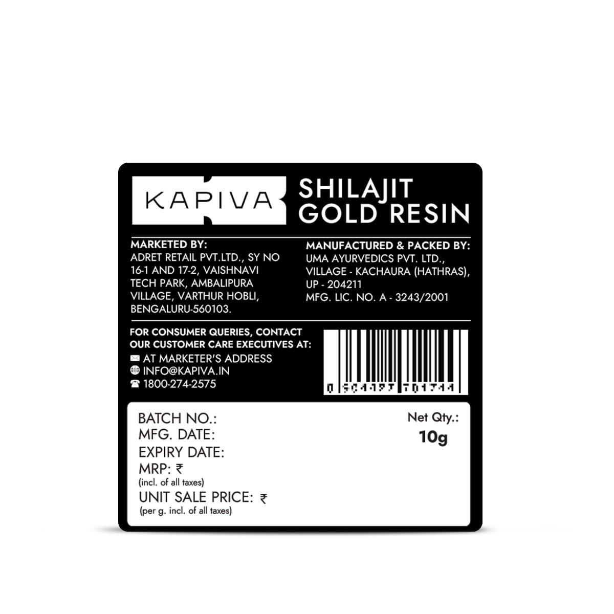 Kapiva Shilajit/Shilajeet Gold Resin - 10g | 500mg/Serving | 20 Servings | Boost Muscle Growth & Stamina | Contains 24 Carat Gold | 100% Ayurvedic