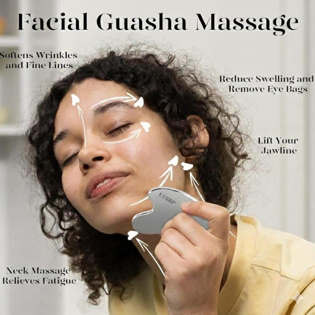 Premium Stainless Steel Gua Sha,Metal Gua Sha Facial Tool. Firm Face Muscles, Reduce Puffiness, Facial Tension, Helps Lymphatic Drainage. GuaSha Beauty Tool for Body Neck Eyes (Heart Shape) (SS GUA SHA 85 GRM)