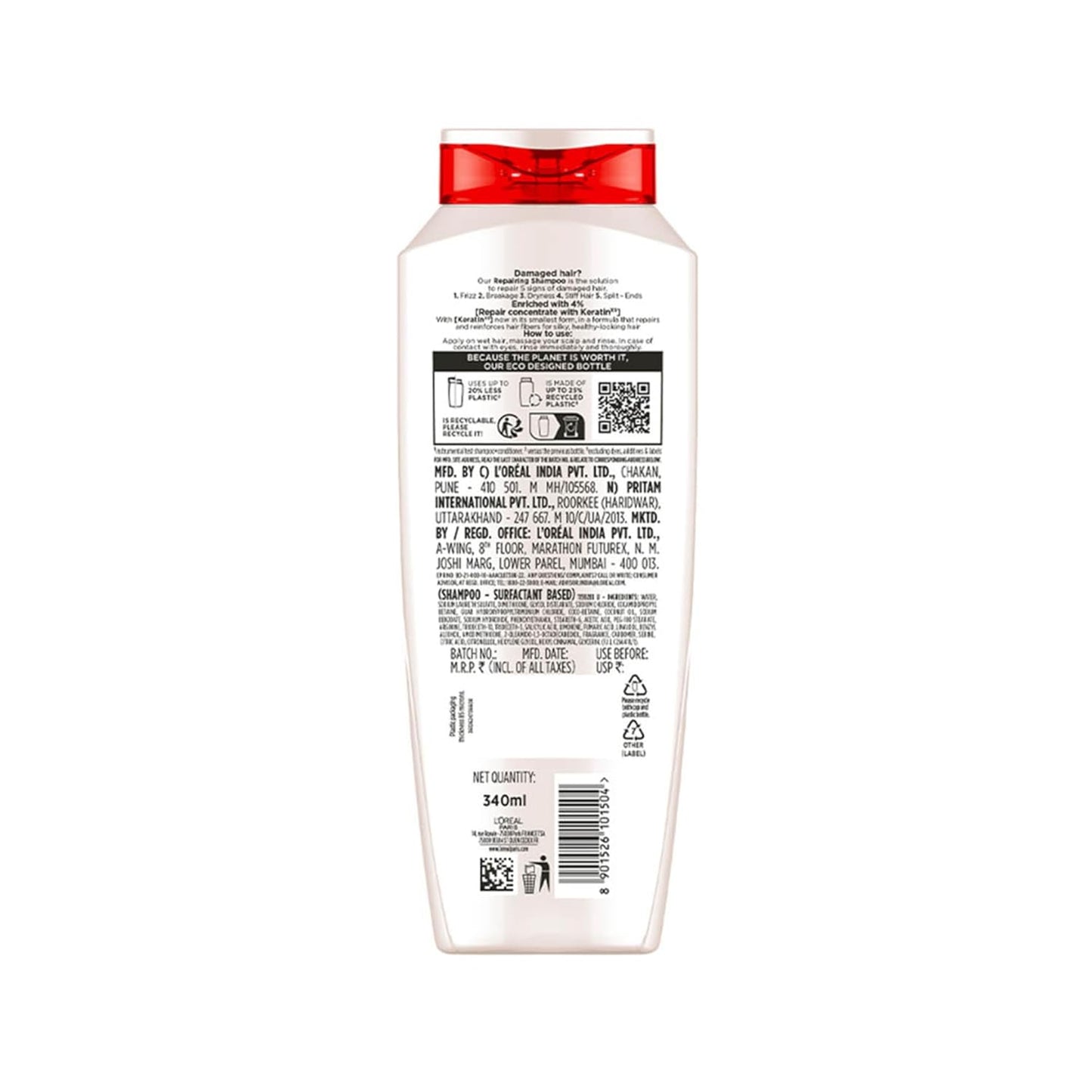 L'Oreal Paris Shampoo, For Damaged And Weak Hair, With Pro-Keratin + Ceramide, Total Repair 5, 340Ml.
