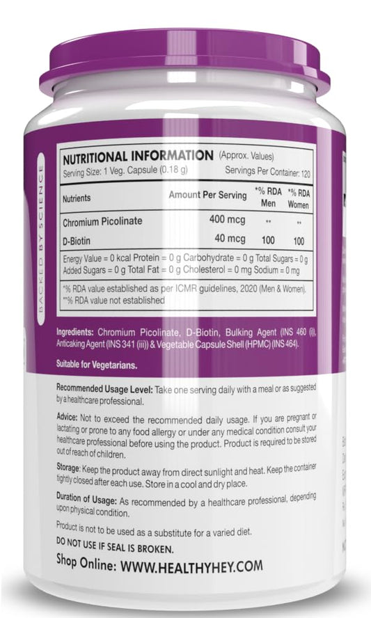 HealthyHey Nutrition Chromium Picolinate -Support Glucose Metabolism (High Absorption) 120 Capsules, Non-GMO, Gluten Free