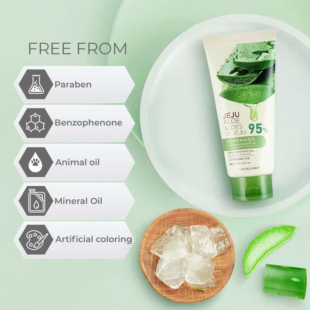 The Face Shop Pure Aloe Vera Gel, 300ml for Skin, Hair & Body | Aloe Vera with Vitamin E | Clear Gel for Ultimate Hydration & Glow | Korean Skin care products