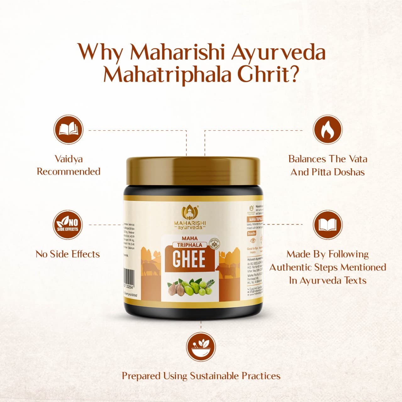 Maharishi Ayurveda Triphala Ghrit | Good for eye health | Improves gut health | Brain-boosting Ghee | Builds immunity | Made with potent herbs | No side effects 100 gms