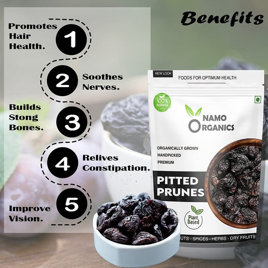 Namo Organics - Pitted Dried Prunes Without added Sugar - 250 gm - Unsweetened Dry Fruits (No Preservatives & Additives)