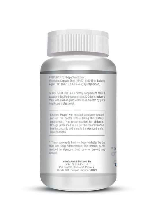 Vokin Biotech Grape Seed Extract | 500 mg | 95% Polyphenols | Support Heart Health 90 capsule