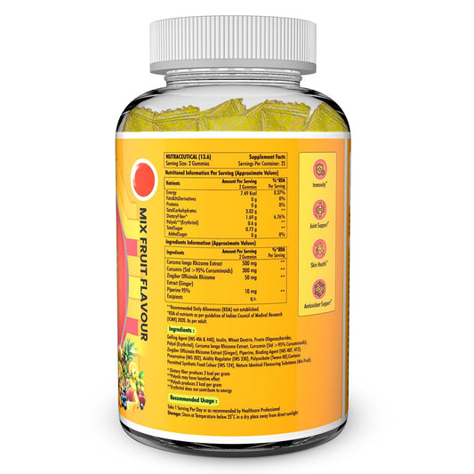 NATURYZ Turmeric + Ginger Gummies – Lung detox Supplement with 95% Curcumin & Piperine | Powerful Joint, Immunity, Respiratory & Inflammation Support | High Absorption Formula with Curcuma Longa Extract | Vegan, Non-GMO, 50 Gummies (Mix Fruit Flavour)