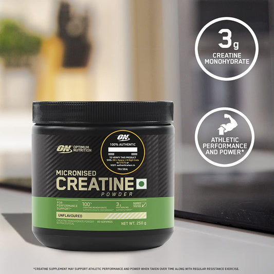 Optimum Nutrition (ON) Micronized Creatine Powder , 83 Serves, 3g of 100% Creatine Monohydrate per serve, Supports Athletic Performance & Power, Unflavored.