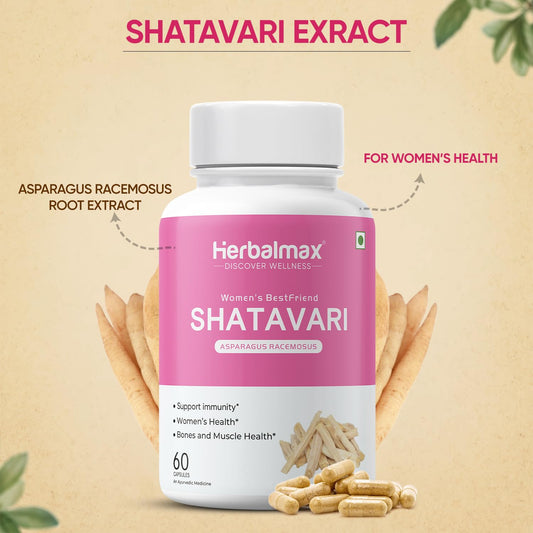 Herbalmax Organic Shatavari 400mg | Hormonal Balance & Women’s Health Supplement | Supports Lactation, Immunity, Bone & Muscle Strength, Rich in Antioxidants – 60 Veg Capsules