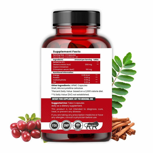 Healthcare Berberine HCL 1200mg with Ceylon Cinnamon, 60 Vegetarian Capsules, Dietary Supplement