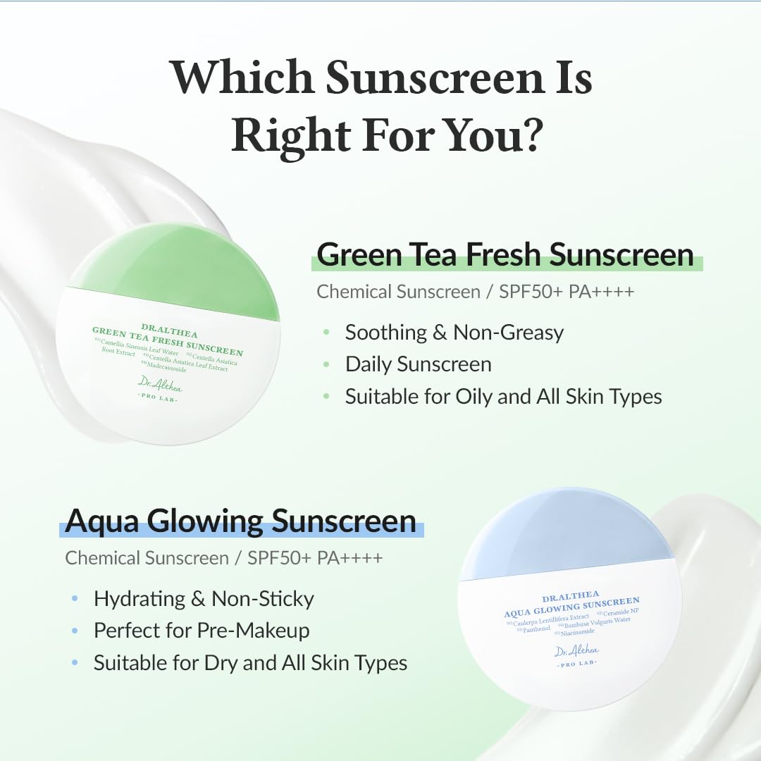 Dr.Althea Green Tea Fresh Sunscreen SPF 50+ PA++++ | Lightweight, Non-Greasy UV Protection | Vegan Korean Skincare | 45ml