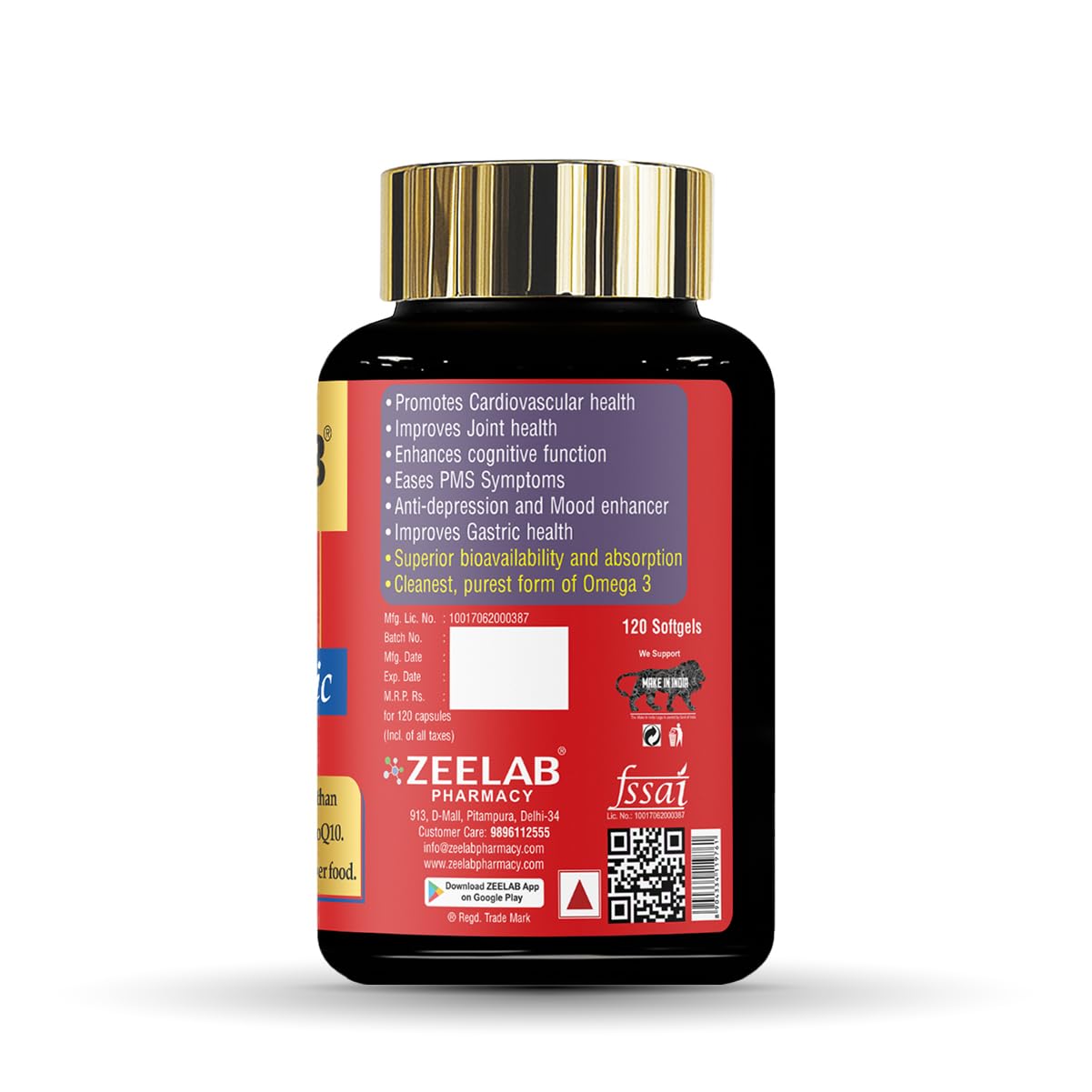 Zeelab Krill Oil Capsules with Omega-3 (EPA & DHA), Astaxanthin & Vitamin E | Supports Heart, Brain, Joint & Eye Health | Easy Absorption Softgel Supplement