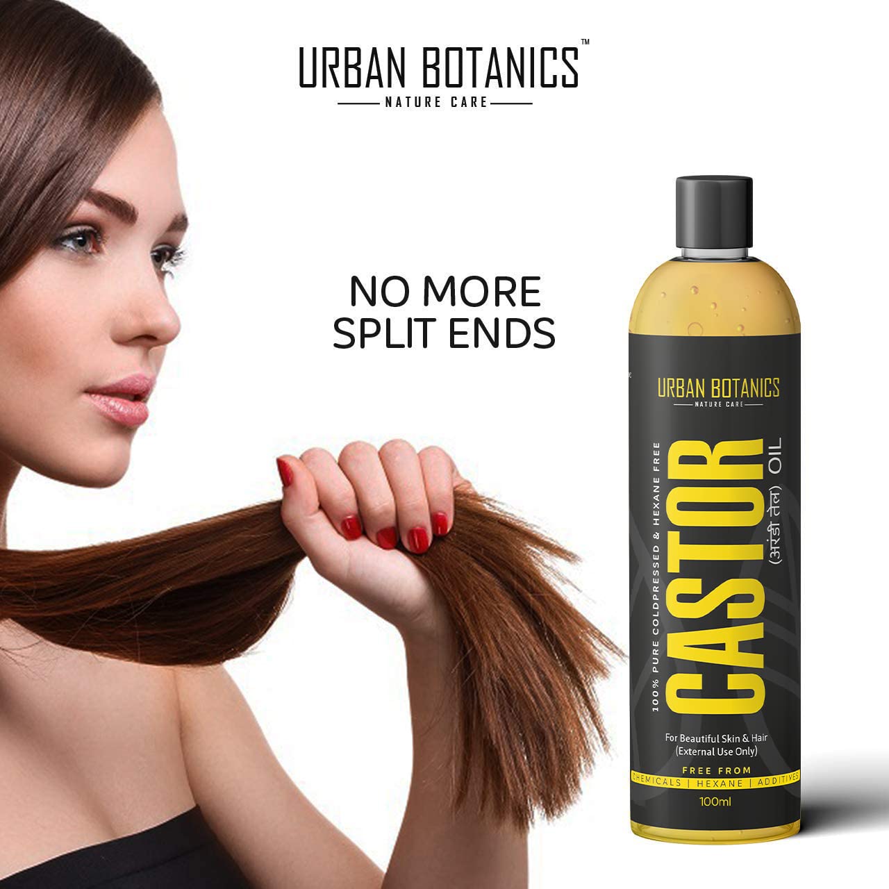 UrbanBotanics® Cold Pressed Castor Oil for Hair Growth, Skin Care, Moisturising Dry Skin, Nails, Eyelash - Virgin Grade - 100ml