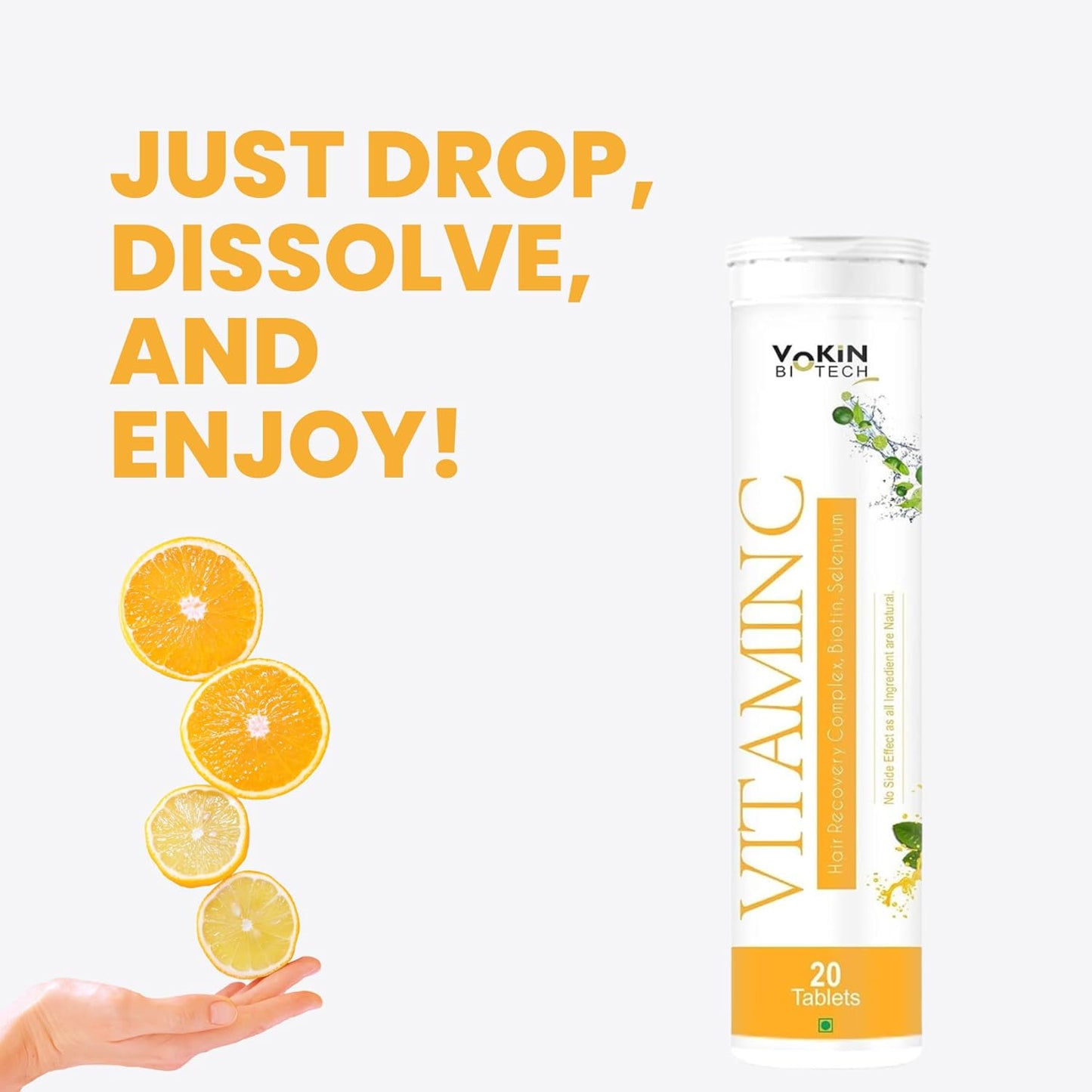 Vokin Biotech Vitamin C 40mg with Amla 1000mg for Immunity - Skin Care - Antioxidants 20 Effervescent Tablets Orange Flavor