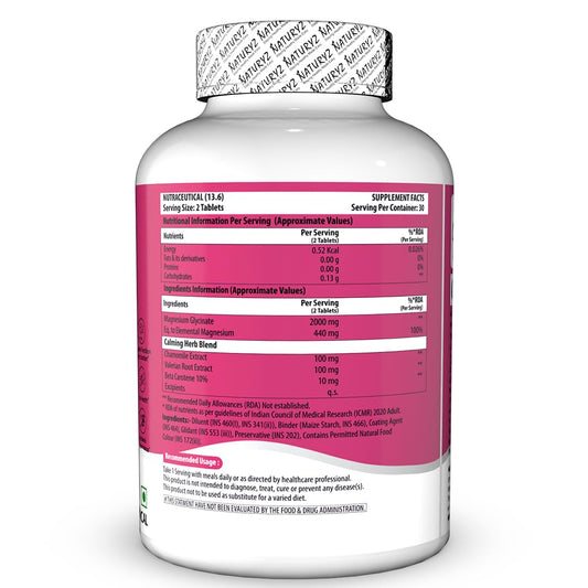 NATURYZ Triple Strength Magnesium Glycinate 2000mg & Calming Herbs for Men & Women | Chamomile | Valerian Extract | 100% RDA Magnesium | Supports Nerve Health, Muscle Relaxation & Sleep Quality - 60 Tablets