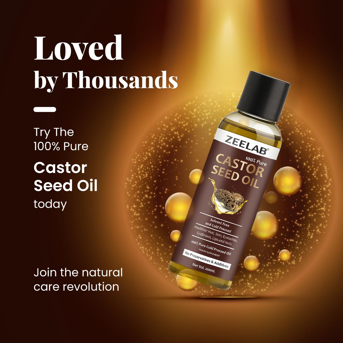 Zeelab Castor Seed Oil 200ml | 100% Pure Cold Pressed | Castor Oil for Skin, Hair Growth, Dandruff, Cleansing & Massage | Multipurpose Herbal Oil for Men & Women