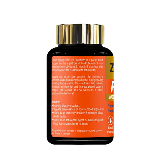 Zeelab Papaya Capsules | Natural Carica Papaya Root Extract Supplement | Supports Platelet Count, Immunity, Digestion & Heart Health – 60 Veg Capsules