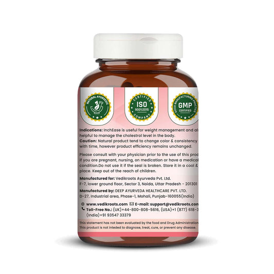 InchEase | Ayurvedic Supplement for Healthy Weight Loss Management |Fat Burners|Weight Management for Women & Men 60 Veg Capsules (Pack of 1)