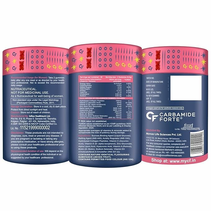 Carbamide Forte Collagen Supplements For Skin | Hair Gummies For Women Hair Growth | Biotin Gummies For Hair Growth & Skin Health For Women & Men | Mixed Fruit Flavour - 60