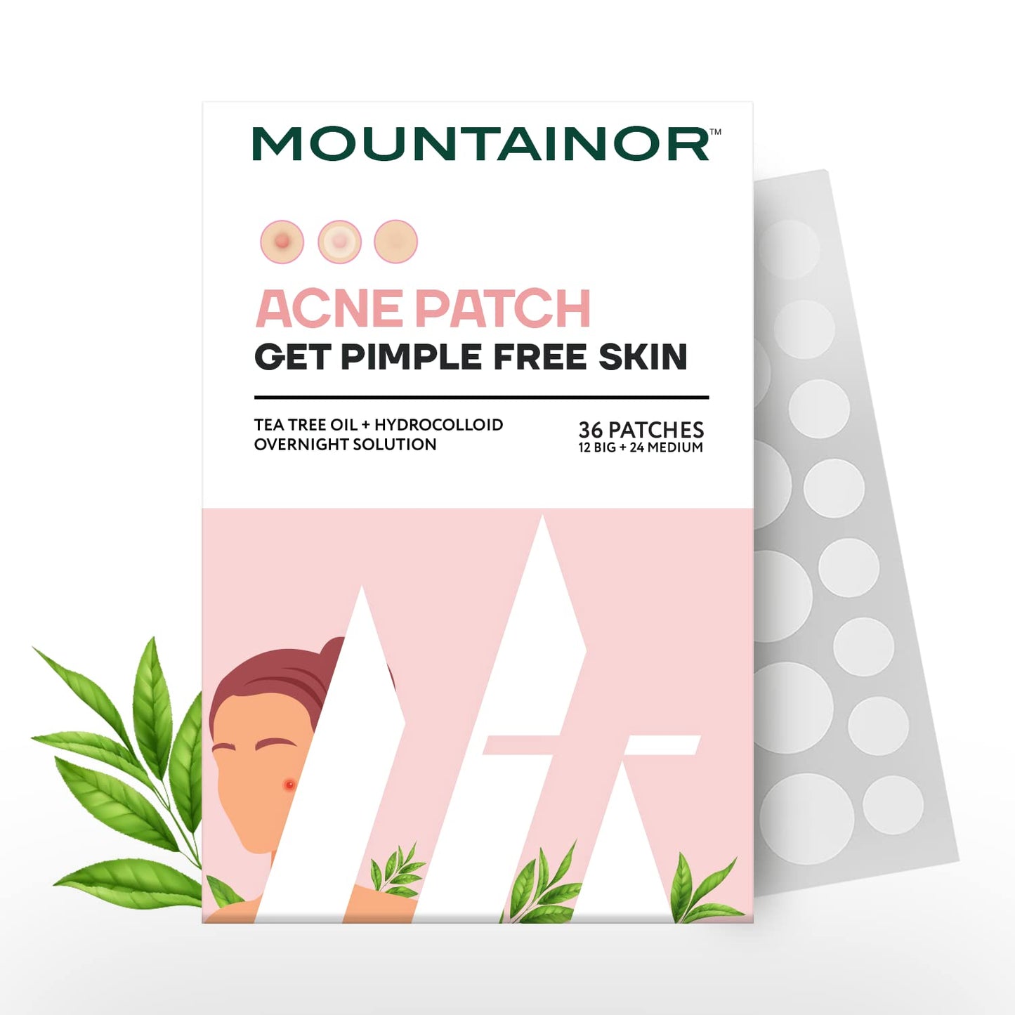 MOUNTAINOR® Acne Pimple Patch - Hydrocolloid + Tea Tree Oil Potent Spot Cover, Fast Breakout Healing, Overnight Removal of Acne Gunk, Waterproof Invisible Patches, Safe & Certified 36 Patches.