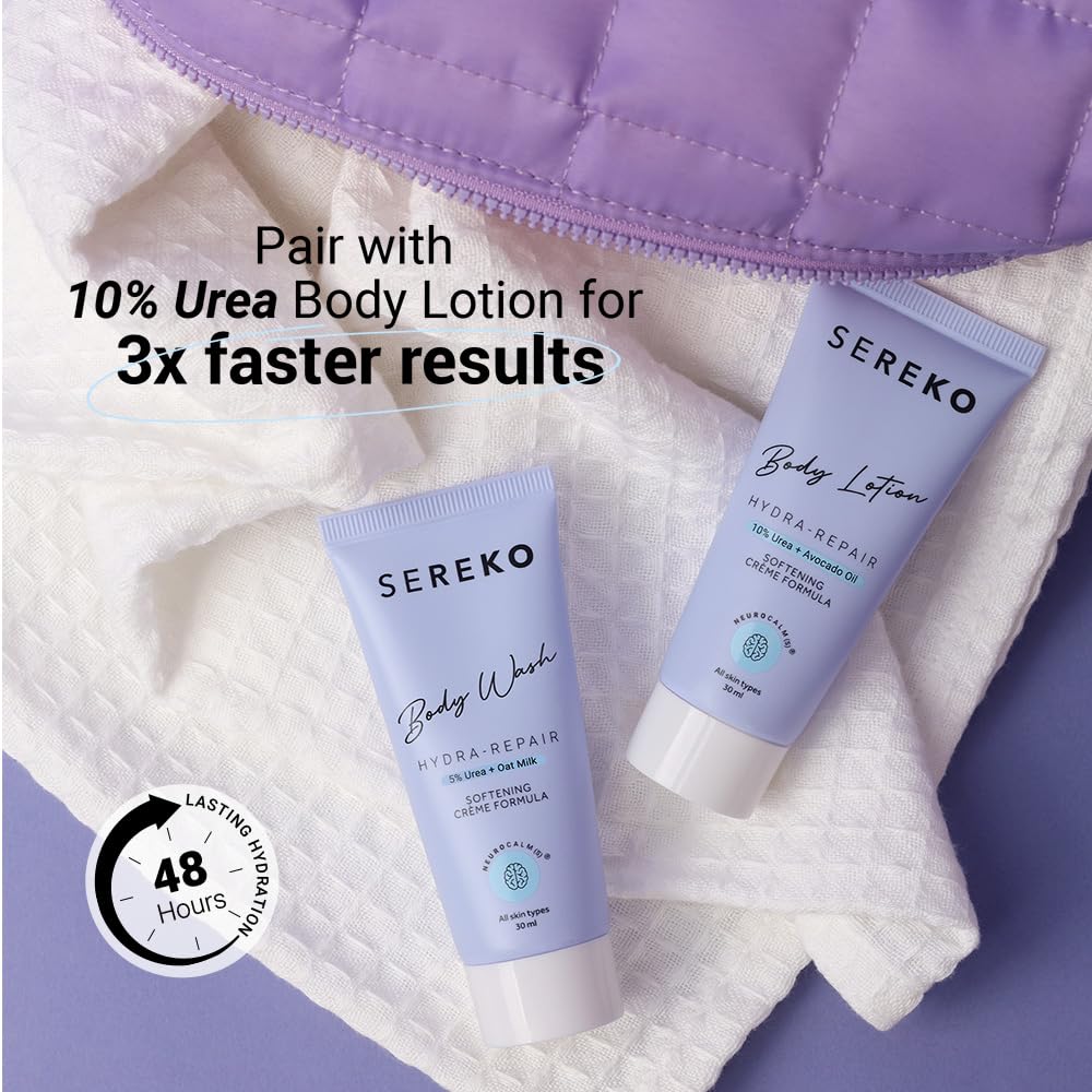 SEREKO 5% Urea & Oat Milk Body Wash 30ML | For Strawberry skin, De-tan, Body-acne| Body Wash for Men & Women | AHA BHA free, paraben free, SLS free | Gentle Exfoliating | Very dry & flaky skin