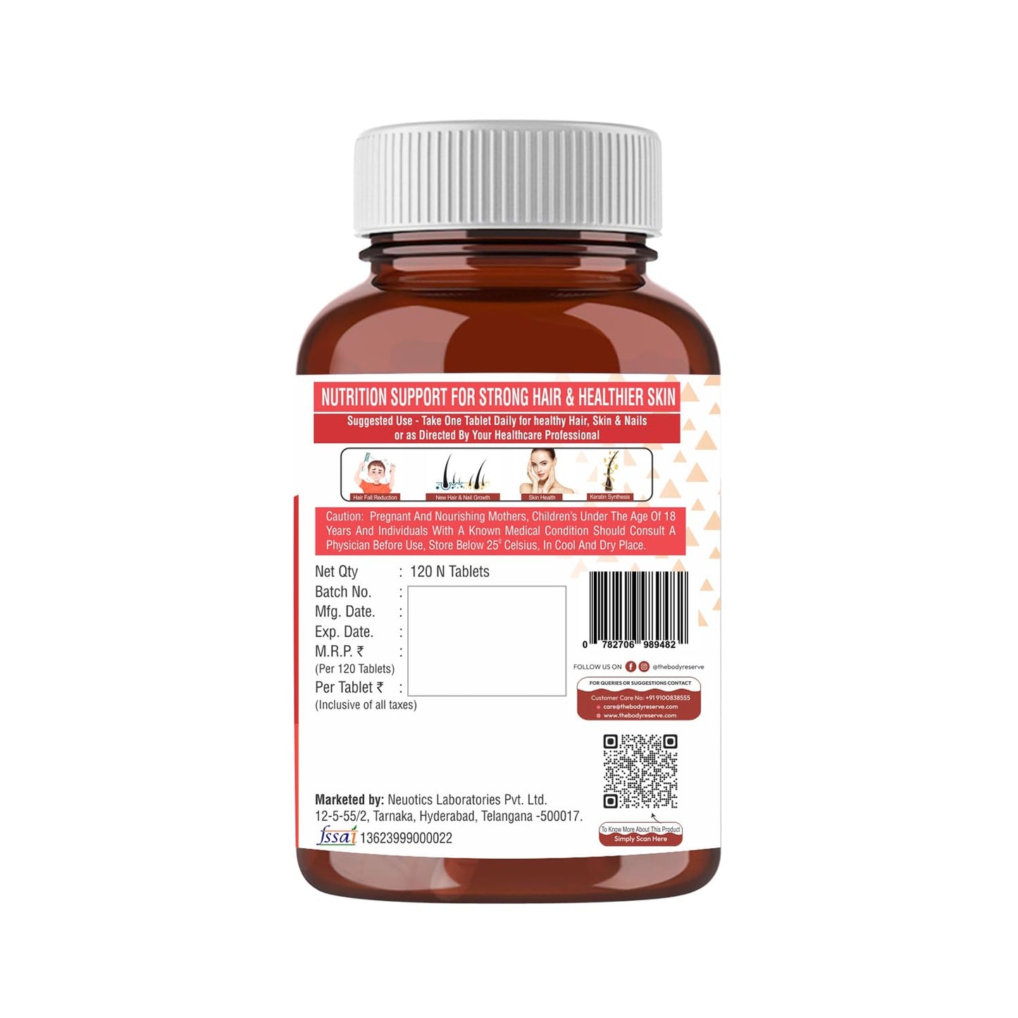 The Body Reserve Plant Based Biotin Tablets | Biotin from Sesbania with Amla & Grapeseed | Hair Vitamins for Men & Women Supporting Hair Growth & Hair Regrowth | Strong Hair, Skin & Nails | 120 Veg Tablets