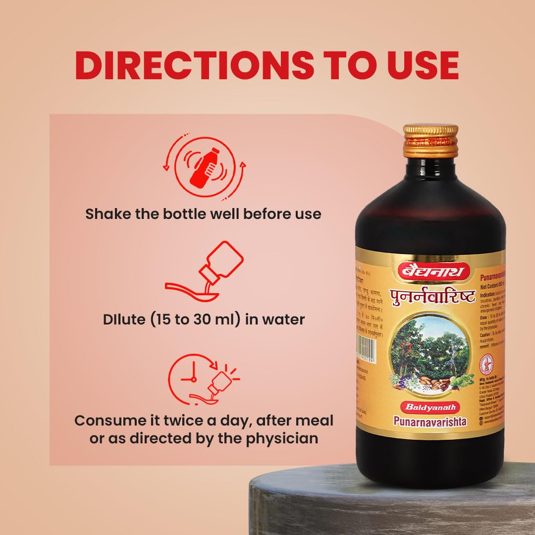 Baidyanath Ayurved Punarnavarishta - 450ML | An Ayurvedic Formulation Helpful In Liver & Kidney Disorders, Body Pains, Skin Diseases