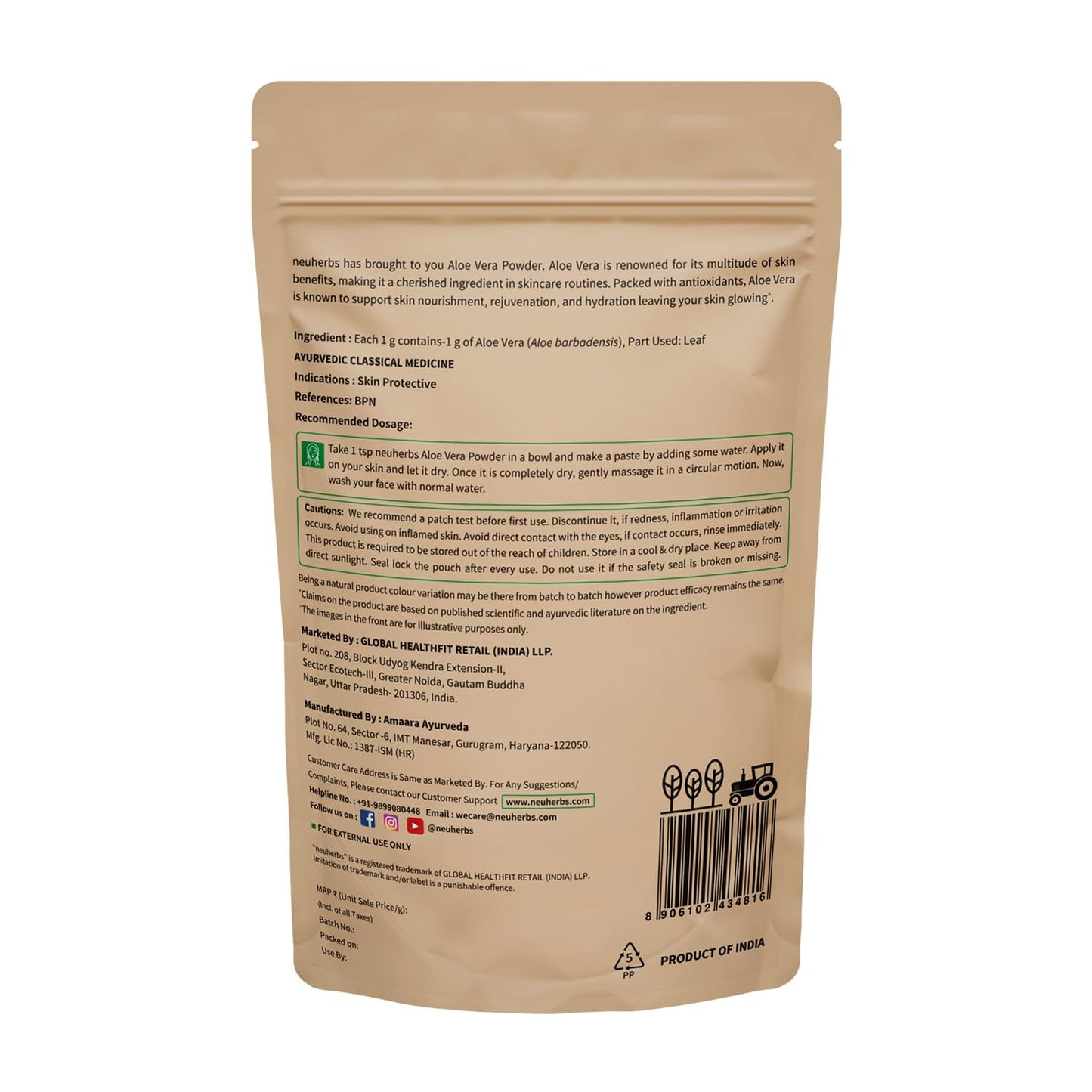 Neuherbs Aloe Vera Powder For Skin & Hair 100g | Aloevera Powder for Skin Nourishment & Hydration | 100% Pure & Natural | Cruelty & Paraben Free