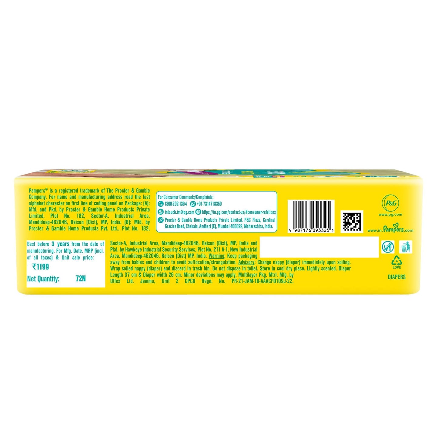 Pampers Active Baby Tape Style Baby Diapers, Newborn/Extra Small (NB/XS) Size, 72 Count, Adjustable Fit with 5 star skin protection, Up to 5kg Diapers
