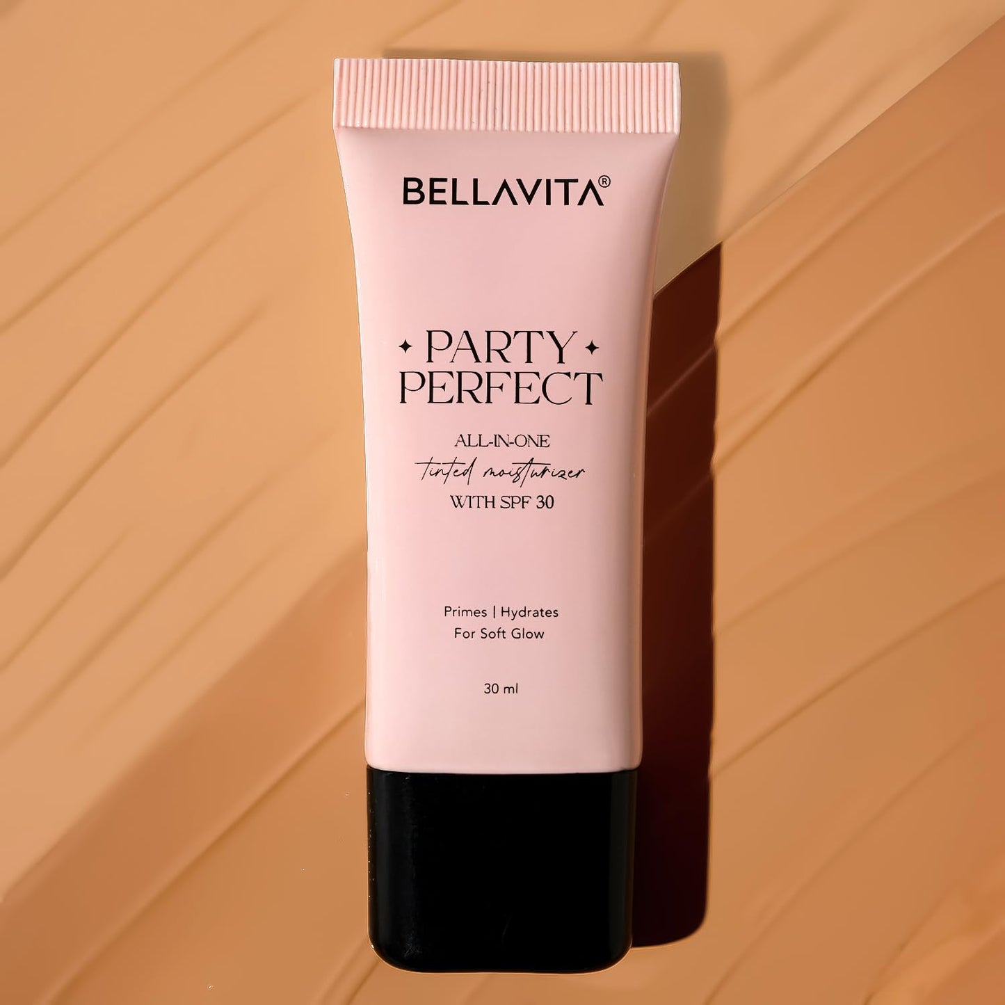 BELLAVITA Party Perfect All-in-one Tinted Moisturizer with SPF 30 | Hydrating Skin Tint, Face Primer & Sunscreen | Lightweight Formula with Adaptive Tint for Natural, Dewy Glow | 30ml (Medium Shade)