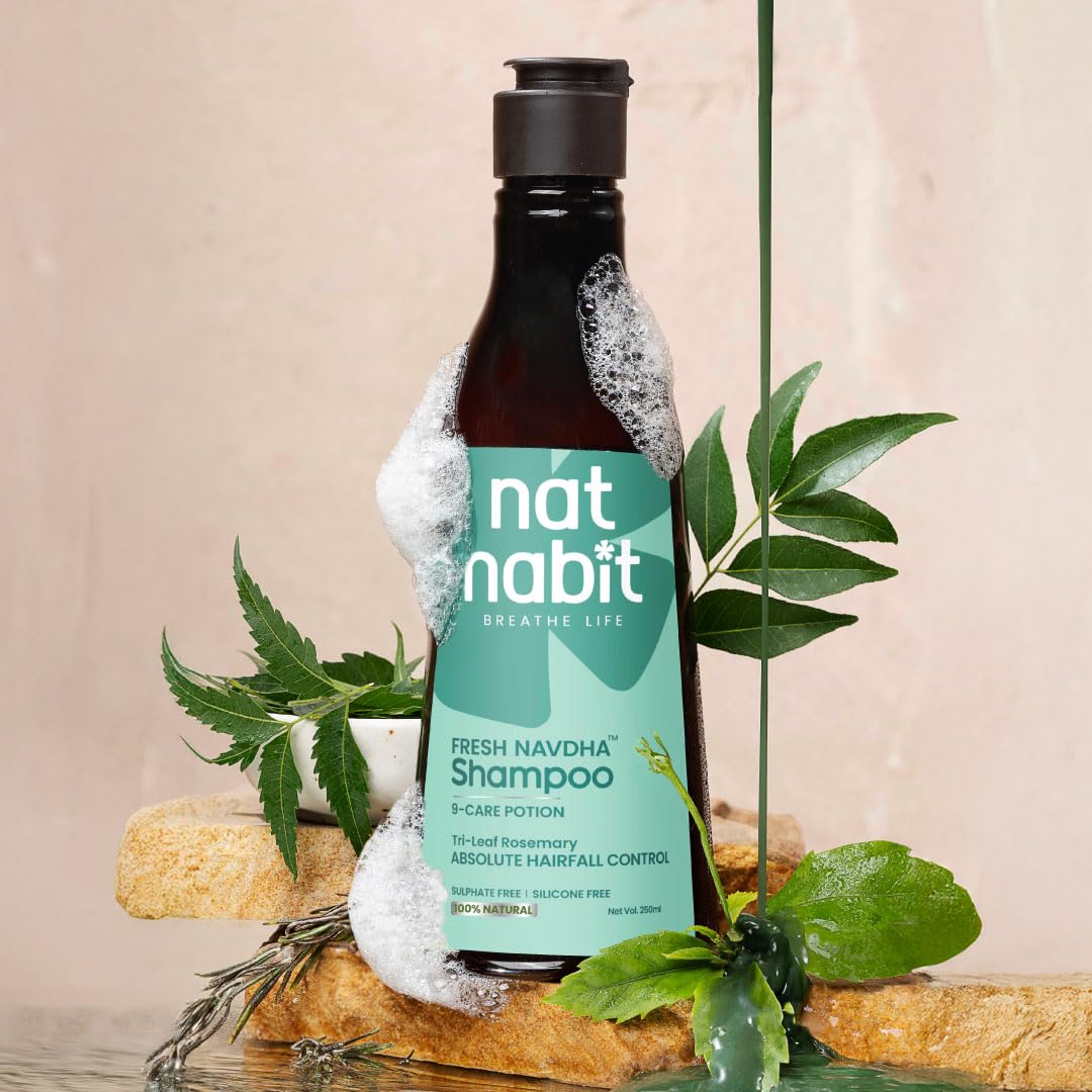 Nat Habit Navdha Rosemary Shampoo For Hair Fall Control| Sulphate & Paraben Free | Soy Fermented Gentle Cleanser|Natural Herbal Shampoo for Women & Men | Amla Reetha Shikakai | Chemical-Free| 250ml