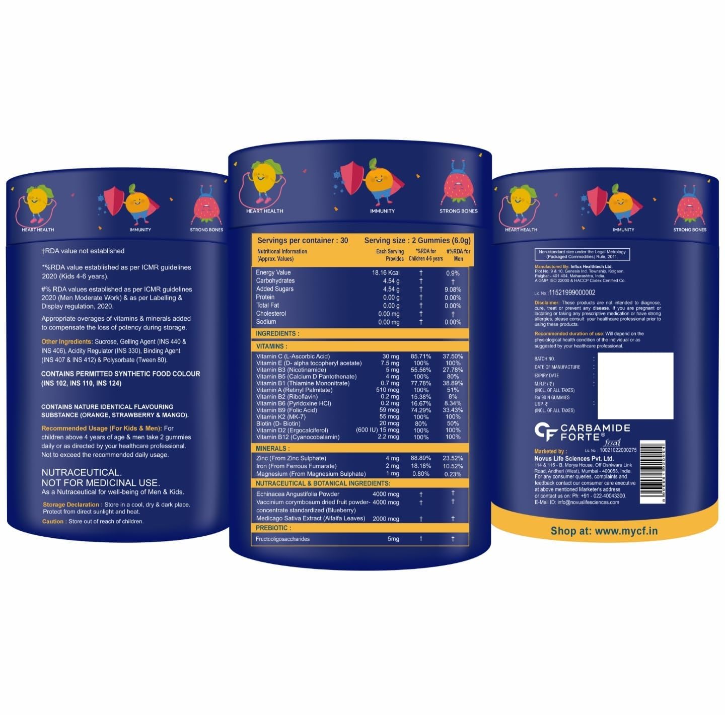 Carbamide Forte Multivitamin For Kids | Multivitamin Gummies For Kids | Multivitamin Gummies For Immunity | Vitamin Gummies For Immunity With No Added Sugar | 60 Gummy Bears