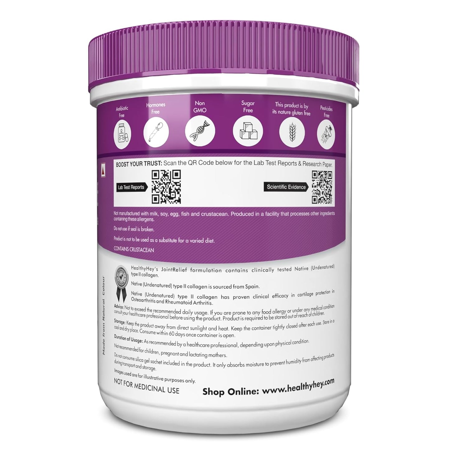 HealthyHey Nutrition Jointrelief Collagen Peptide Powder Type 1, 2 & 3 (Hydrolysed) With Glucosamine, Chondroitin, Msm- Support Joint And Cartilage Health - 200G (Orange)