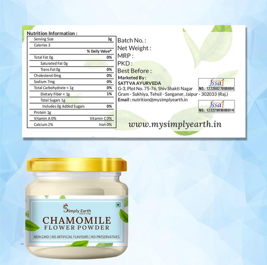 Simply Earth organic Chamomile Flower Powder 100g, Helps Improve Sleep Quality, Boosts Skin and Hair Health, Caffeine Free, Chamomile Tea
