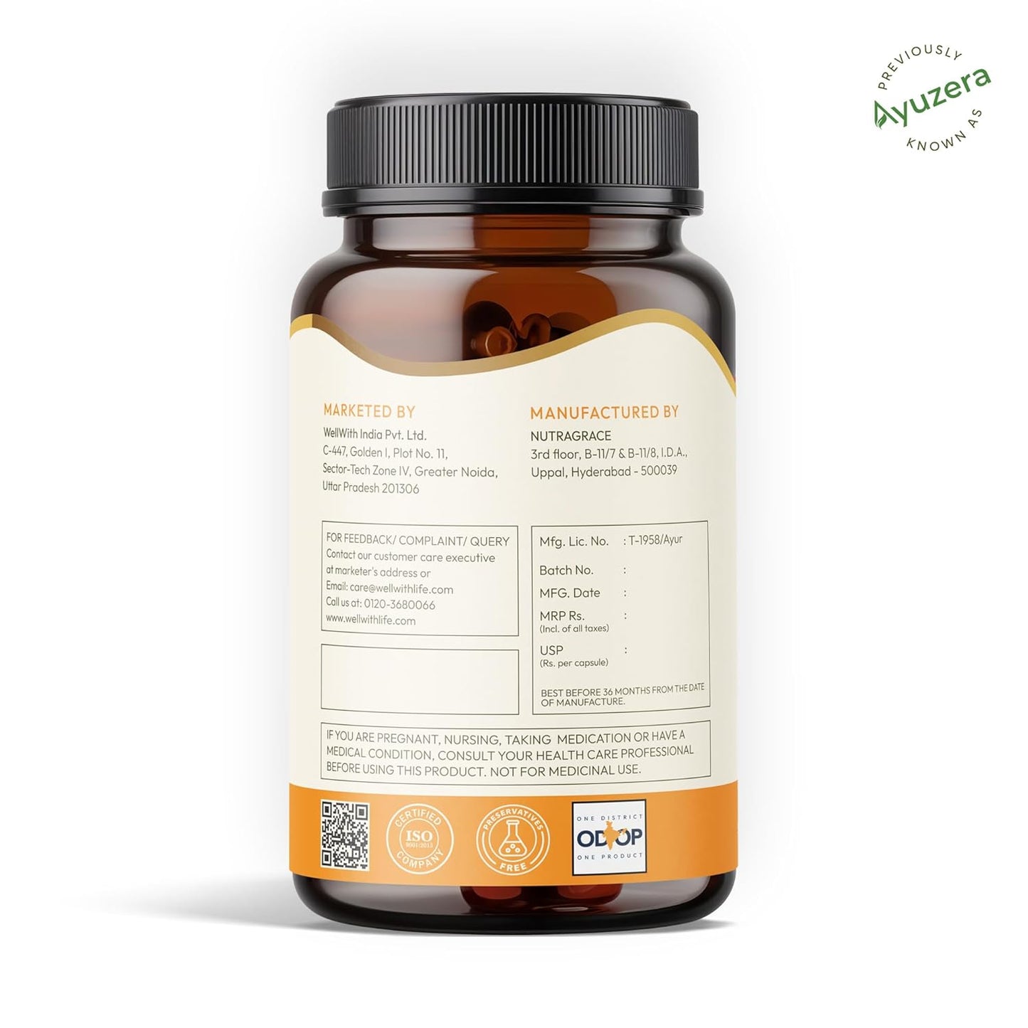 Wellwith (Ayuzera) Sea Buckthorn Berry Oil Vegan Omega 7 500mg, 30 Veg HPMC Capsules (Pack of 1), 15-Day Supply| Sea buckthorn capsules rich In Omega 3, 6, 7 & 9 For Muscle, Bone, Heart & Skin