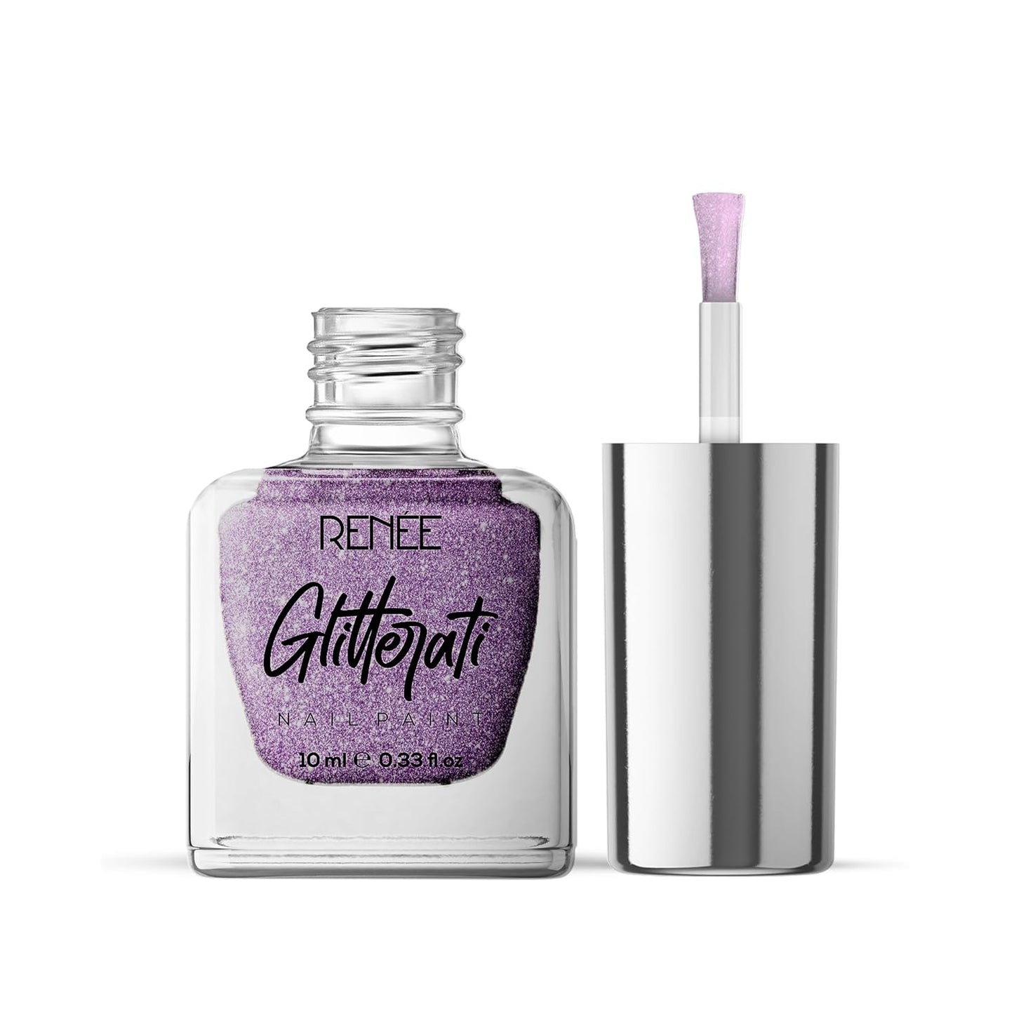 RENEE Glitterati Nail Paint - Lavender Glaze, Glittery Finish, Long Lasting, Chip resisting Formula with High Glitter & Full Coverage, Acetone & Paraben Free, 10 Ml