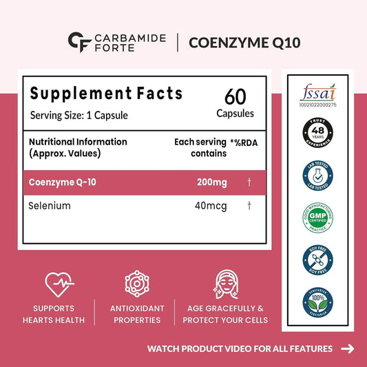Carbamide Forte Coenzyme Q10 (CoQ10) 200mg with Selenium 40mcg | Supports Heart Health and Vascular Health | 100% Vegetarian – 60 Capsules