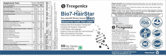 Trexgenics® BIO7-HAIRSTAR MEN Advanced Hair Support Tricho Complex ONE-A-DAY Formula (60 Veg. Capsules) (Pack of 1)
