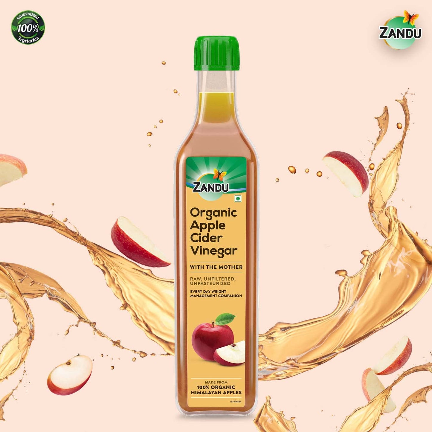 Zandu Organic Apple Cider Vinegar with Mother | Scientifically Tested | Raw, Unfiltered, Unpasteurized | Supports Healthy Weight & Digestion | 100% Organic Apples | 500ml