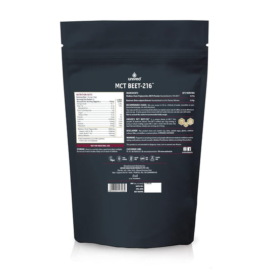 Unived MCT Beet-216 | Energy & Endurance Superfood | Pure MCT 4.6g 70/30 C8:C10 & 216mg Dietary Nitrates | Vegan & Keto Friendly | 200g