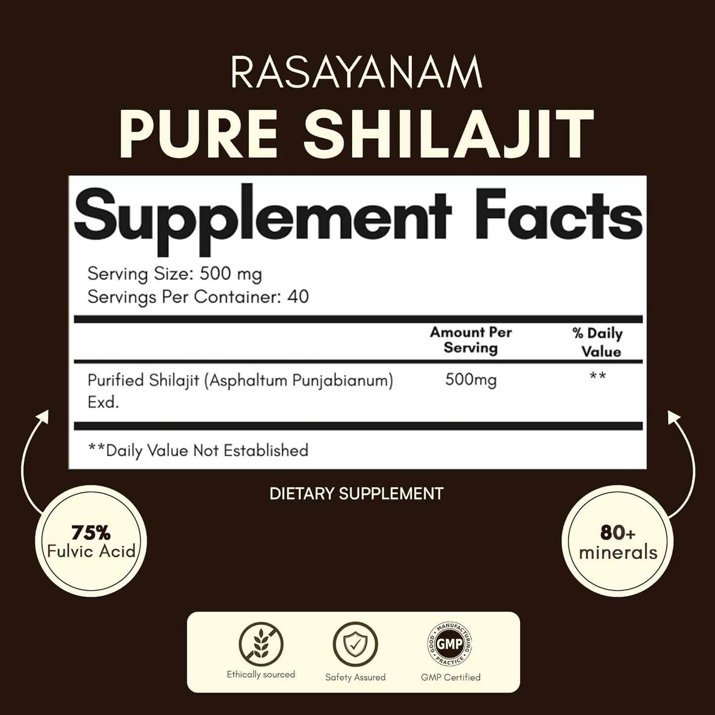 Rasayanam Pure Himalayan Shilajit Resin | Highly Purified with 75% Fulvic Acid & 80+ Trace Minerals | Supports Energy, Stamina, Strength & Recovery | 20 gm