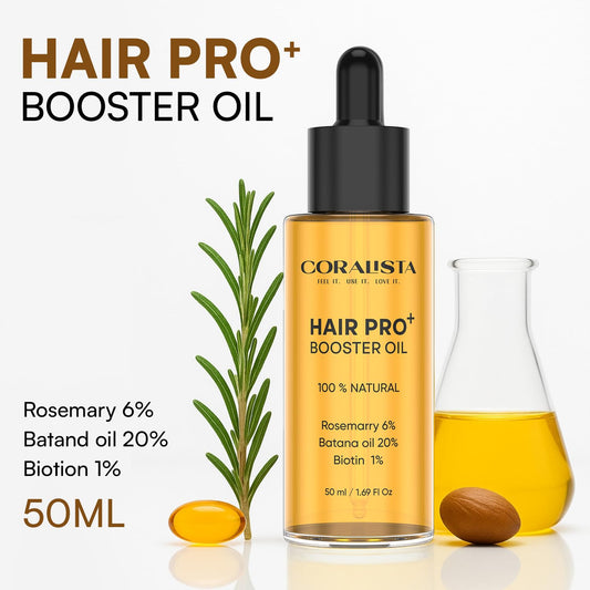 CORALISTA Hair Pro+ Booster | Natural Hair Growth Blend with Rosemary 6%, Batana 20% & Biotin | Reduces Hair Fall, Strengthens Roots & Supports Regrowth | For Men & Women | 50 ml