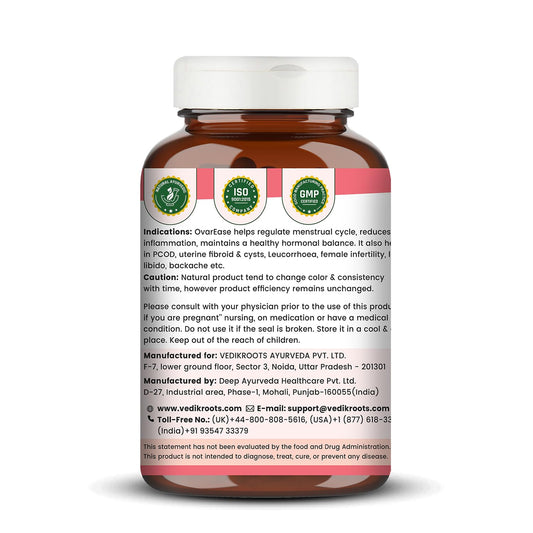 OvarEase | Ayurvedic Herbal Capsules | Traditionally Used to Support Hormonal Balance & Irregular Period | 60 Veg Capsules (Pack Of 1)
