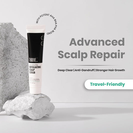 ThriveCo AHA BHA PHA Exfoliating Scalp Scrub | Promotes Hair Growth, Clears Dandruff, Dead Skin, Oil & Product Buildup | Works on Dry, Flaky & Itchy Scalp | For Men & Women | Travel-Friendly | 25ml